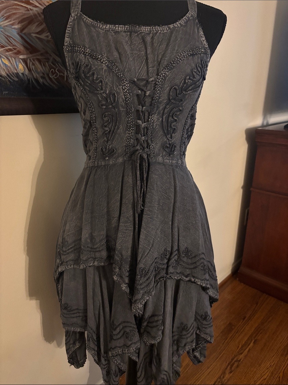 Lapogee OS Fairy Festival Hippie Gray Black Dress - Picture 2 of 4